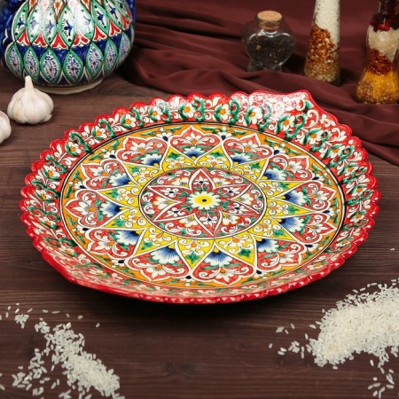 Frog oval rishtan ceramics 42cm red mix-1