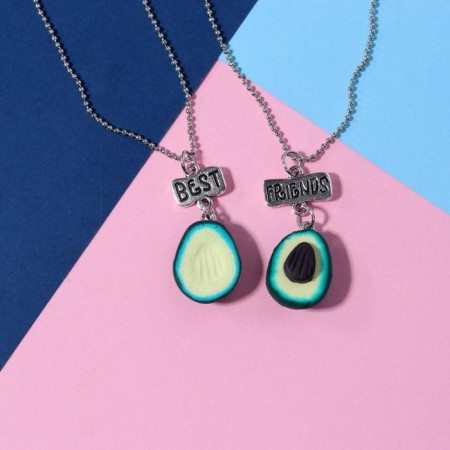 Kulons "Demetrines" avocados, green-brown color in black silver, l = 45 cm