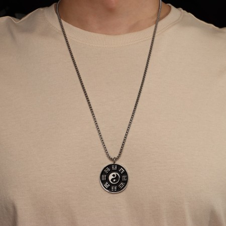 Pompeii pendulum of the yin-yang, black color in black silver, 70 cm-1