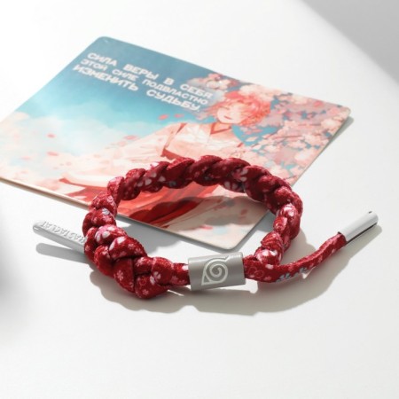 Bracelet "Japan" wicker, flowers, red-pink color-1