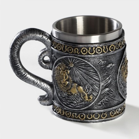 Stainless steel mug “lion”, 400 ml, silver color-1