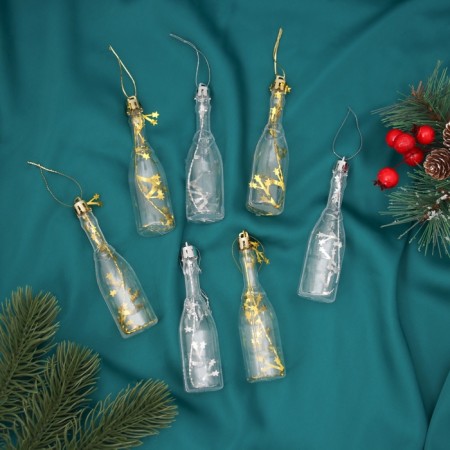 Decoration Christmas tree "bottle" (set 6 pcs) 11x3 cm, transparent gold
