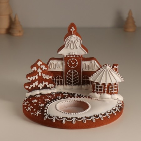 Polystone candlestick for 1 candle "Chapel from gingerbreads" 15x11.5x12.5 cm