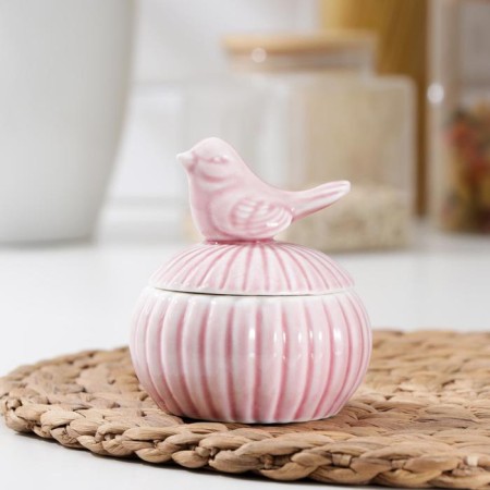 Ceramic bank for bulk products "Solovushka", 130 ml, pink color