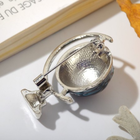 Brooch "School" Globe, blue color in silver-4