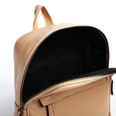 Women's backpack made of artificial leather with lightning, 1 pocket, beige color-5