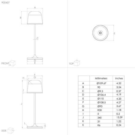 Manner table lamp, LED 2.2W USB Type-C IP54-6
