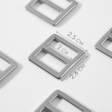 The buckle is regulatory, two -sided, inner width - 20 mm, thickness - 2.5 mm, 5 pcs, silver color