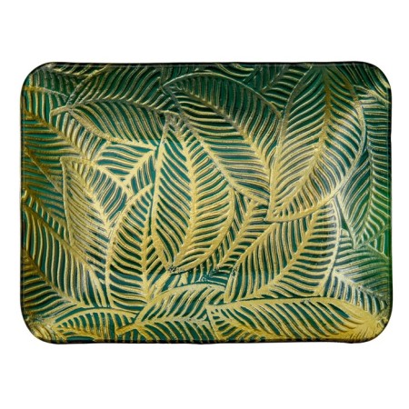 Glass dish "Leaves", 305 × 225 × 25 mm, rectangular, green / gold color