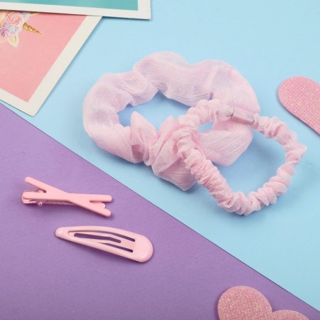 Hair Set "Militsa" 4 pcs (invisible 2 pcs - 5 cm, elastic band 2 pcs) classic, pink-1
