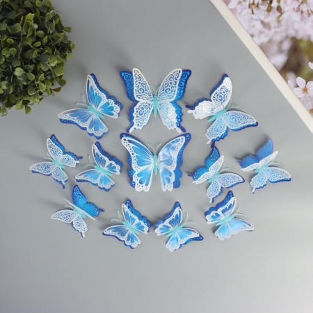 Magnet Plastic shines in the dark "Blue butterflies" double wings set 12 pcs