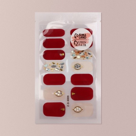 Flood strips for manicure, 14 pcs, burgundy/beige color-4