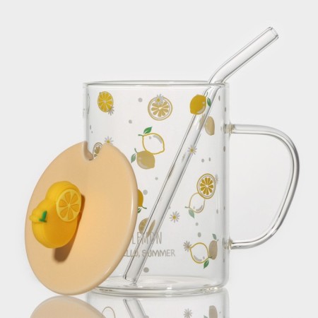 Glass mug with a ceramic lid and pipe "Frutis", 450 ml, color mix-2