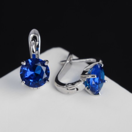 Earrings with rhinestones "Bloom", blue color in silver-1
