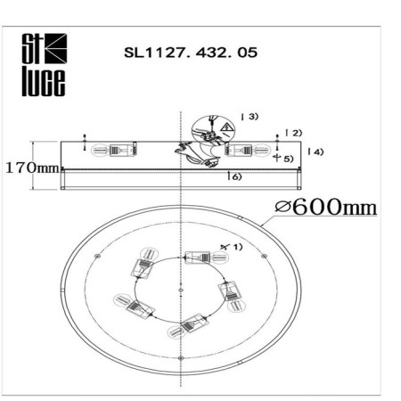 Ceiling lamp ST LUCE. SL1127.432.05. Chodo. 5x40 watts, E27, 60x60x18 cm, black color, matte gold-12
