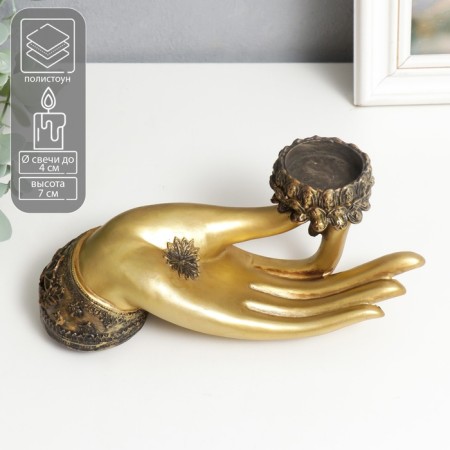 Polystone candlestick for 1 candle "hand with lotus" 9.4x21.5x7 cm