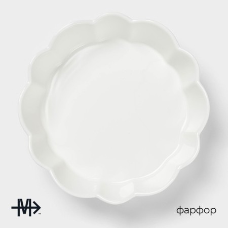 Porcelain dish for baking Magistro "Flora", D = 20 cm, white color-1