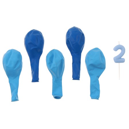 Set of candle in a cake + 5 balls, number 2, blue-2