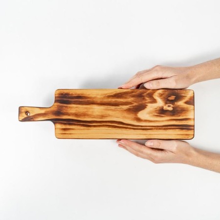The board is cut, for feeding on legs made of natural cedar MaGistro, 38 × 10.5 × 6.5 cm, with a handle, burnt-2