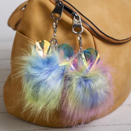 Fluffy on the ring "Rainbow ball with ears" mix 10x7x7 cm-2