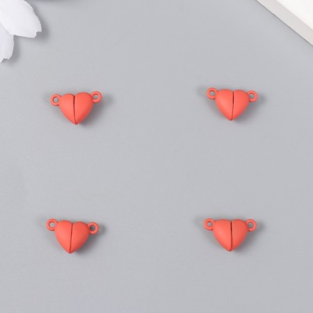 Magnetic metal lock "heart" Orange matte 2 pcs 1.2x1.2 cm-2