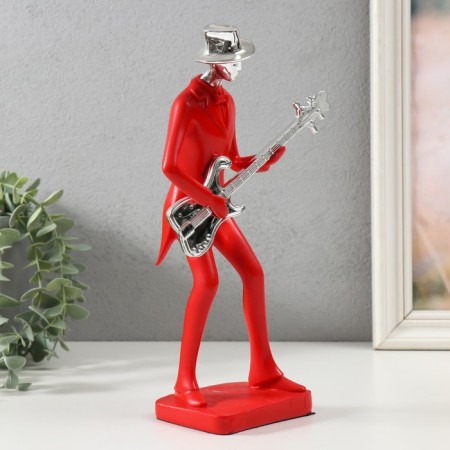 Souvenir Polystone "Musician with a guitar" Red with silver 27.5x7.5x12.5 cm-1