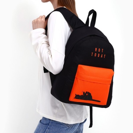 School youth backpack, lightning department, external pocket, black/orange color-1