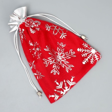 Bag gift plush “Santa Claus bag”, snowflakes, embossing, 16 x 24 cm +/- 1.5 cm, New Year-4