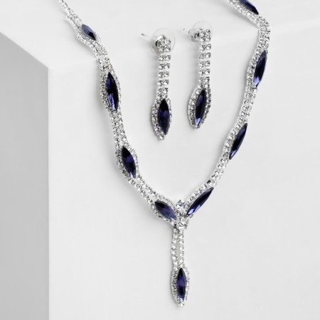 Set 2 objects: earrings, Kilence “Listopad” thin rhombus, blue-white color in silver, 45 cm