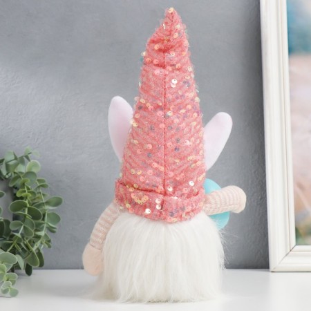 Doll Interior Light "Gnome in a cap with bunny ears, sequins" Pink 30x8x8 cm-3