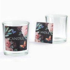 A glass for a candle with a Candle sticker, 5 x 6 x 5 cm