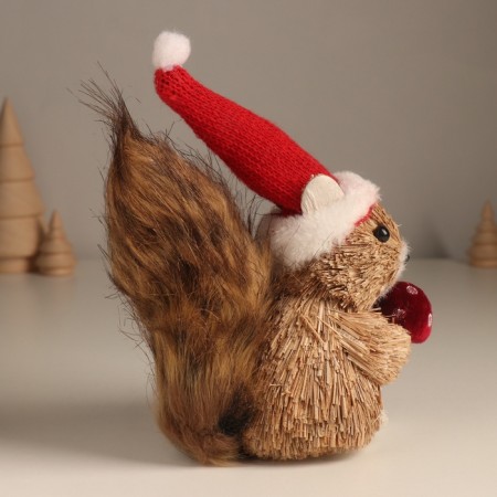Decor "Squirrel with a mushroom in the New Year's cap" 8x18x17 cm-1