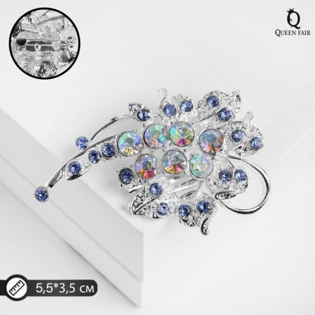 Brooch "dew" on a branch, blue color in silver