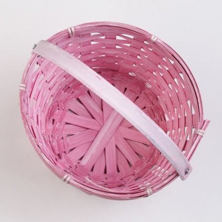 Wicker basket, d17 x 12 x 22 cm, pink, bamboo-3