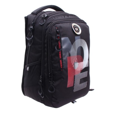 Youth backpack 42 x 31 x 22 cm, ergonomic back, laptop compartment, Grizzly 338, black/red RU-338-4_3-1