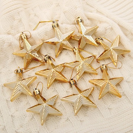 Christmas tree decoration "relief stars" (set 10 pcs) 6 cm, gold