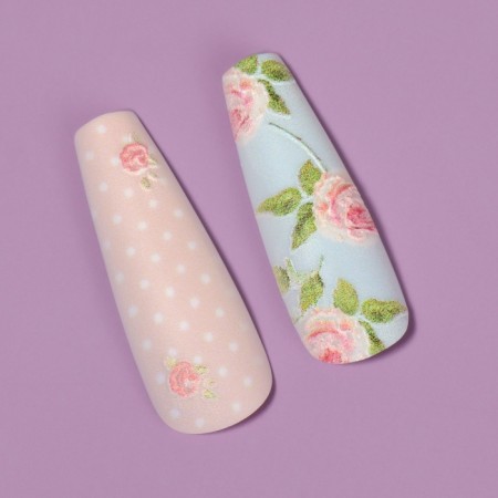Frighting Nails Provence, 12 pcs, with adhesive plates, ballerina shape, beige/blue color-3