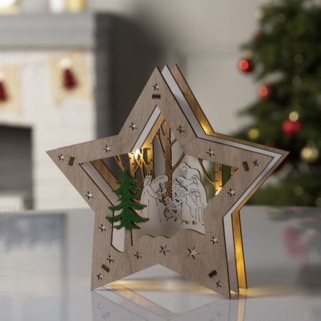 LED figure "Star Forest" 17 × 17 × 4.5 cm, wood, batteries AAAX2 (not in the kit), glow warm white