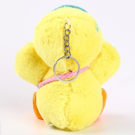 Soft toy "Duckling with a bag" on a key fob, 12 cm, yellow color-2