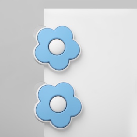 Earrings Plastic "Flowerers", white-blue color-1
