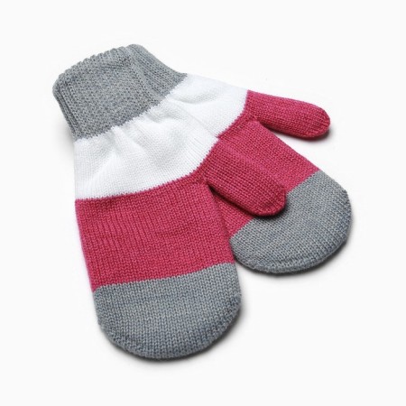 Mittens for girls, gray/white/raspberry, size 16