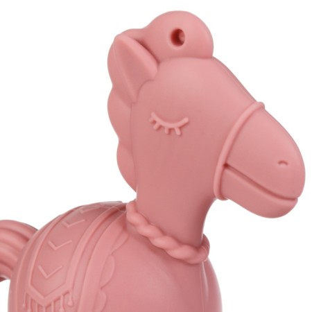 Toy - silicone cutter with a rattle "horse", pink color, crumb I-4
