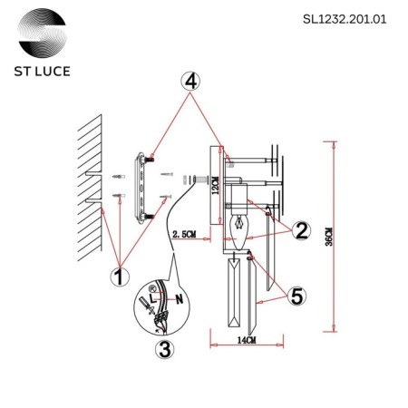 Sconces st. SL1232.201.01. Casorta. 1x60 W, E14, 21x34 cm, golden color-3