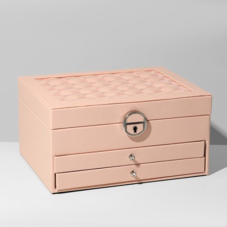 Steam for jewelry "Casket" sliding with a mirror, 22 × 17 × 11.5, pink color-2