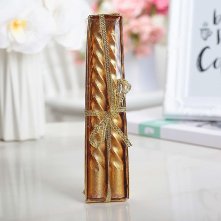 Set of candles of twisted, 1.5x15 cm, 2 pieces, gold metallic-3