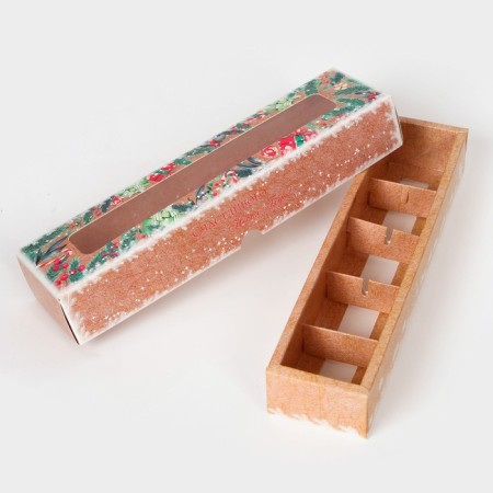 New Year. Box for 5 sweets "Happy Moments", 21x5x3.3 cm, confectionery packaging-4