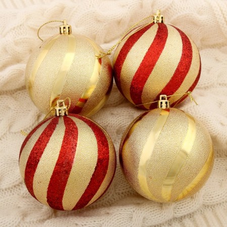 Set of balls Plastic D-8 cm, 4 pcs “Twisted stripes” golden red
