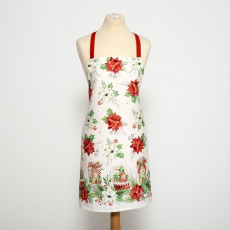 Apron "Ethel" Christmas Red Flowers 60x70cm, 100% HL, sarzha 190 g/m2-6
