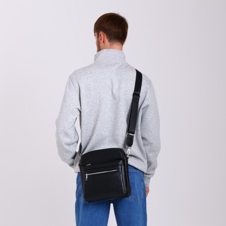 Male bag over the shoulder, Textura, artificial leather, black color-9