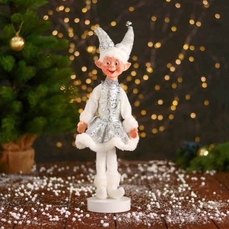 New Year's jester "In a patterned dress with fur" 30 cm, silver-white